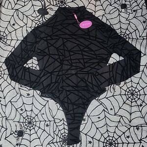 Black Long Sleeve Women's Thong Sheer Bodysuit Size XL
